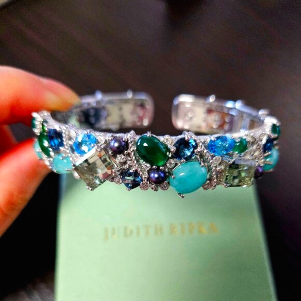 Judith Ripka Classic Multi-Gemstone Hinged Cuff